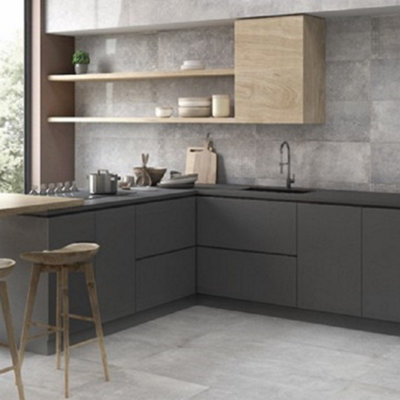 Universe Grey Gloss Concrete Effect Ceramic Wall Tile 595 x 295mm