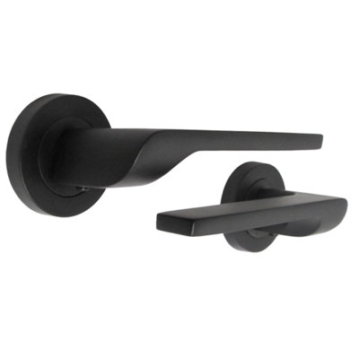 UNO2 Door Handle Modern Matt Black Lever on Rose Internal Latch