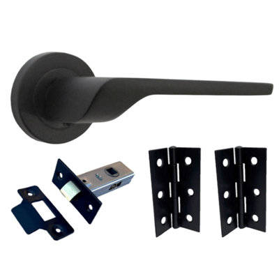 UNO-2 Door Handle Pack Modern Matt Black Lever on Rose Internal Handles + 64mm Latch & Hinges Price Comparisons | Compare The Build