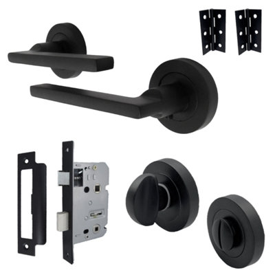 UNO Door Handle Bathroom Set Modern Matt Black Lever on Rose Internal Thumbturn Set