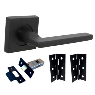 UNO Door Handle Matt Black Lever on Square Rose Internal Wooden Handles + 64mm Latch & Hinges Price Comparisons | Compare The Build