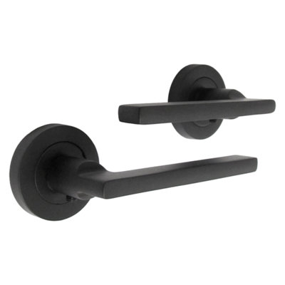 UNO Door Handle Modern Matt Black Lever on Rose Internal Latch Internal