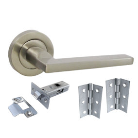 UNO Door Handle Modern Satin Nickel Lever on Rose Internal Handles + 64mm Latch & Hinges
