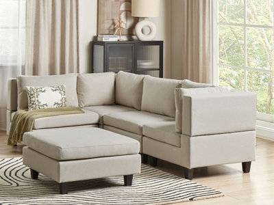 UNSTAD 4 Seater Modular Corner Sofa Right Hand Light Beige Fabric with ...
