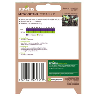 Unwins Vegetable Seeds Microgreens Coriander Seeds