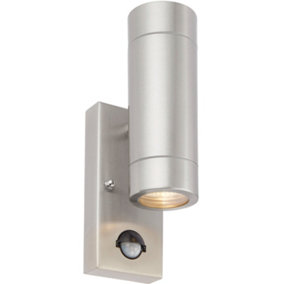 Up & Down IP44 Outdoor Wall Light with PIR - 2 x 7W LED GU10 - Stainless Steel
