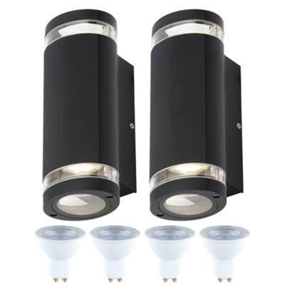 Up Down Wall Lighting Outdoor Mains Powered with GU10s - Black - Twin Pack