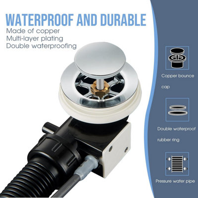 Upgraded Bath Waste and Overflow Kit Chrome Pop Up Bath Plug Bath Drain ...