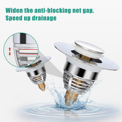AUPHTIR Bathroom Sink Stopper & Strainer | 1.1-1.6 Inch Pop-Up Drain Plug With Hair Catcher - Stainless Steel Anti-Clog Filter (Silver)