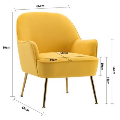 Upholstered Armchair Yellow Velvet Chair with Golden Feet