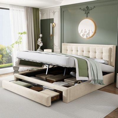 4ft6 Double Upholstered Bed With Storage Drawers