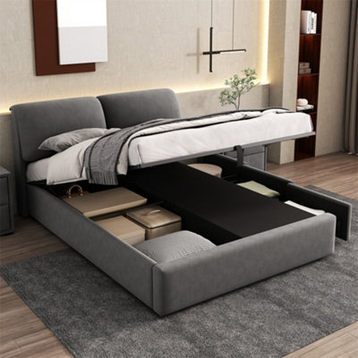 Upholstered Bed, Double Bed-4ft6(135x190cm), Three Drawers, Slatted ...