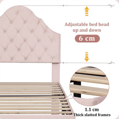 Upholstered Bed with Height-adjustable Headboard, Youth Bed, Single Bed, Wooden Slat Support, Easy Assembly, Velvet, Pink