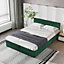Upholstered bed, with hydraulic lever, functional bed from storage, 140 x 200 cm, without mattress, velvet, green