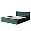 Upholstered bed, with hydraulic lever, functional bed from storage, 140 x 200 cm, without mattress, velvet, green