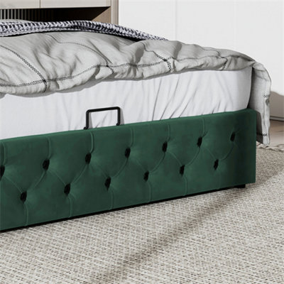 Upholstered bed, with Hydraulic Lever, Functional Bed from Storage, Velvet, Green