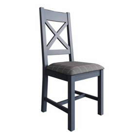Upholstered Cross Back DIning Chair - Pine/MDF/Wool - L44.5 x W51.6 x H105 cm - Blue/Grey Check
