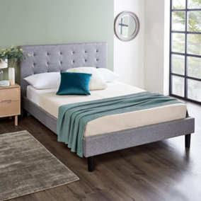 Upholstered Double Bed Frame With Padded Headboard Grey