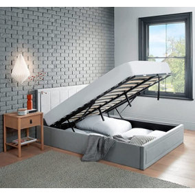 Upholstered Grey Brushed Velvet King Size Ottoman Lift Up Storage Bed Frame