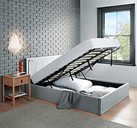 Upholstered Grey Velvet Double Ottoman Lift Up Storage Bed Frame