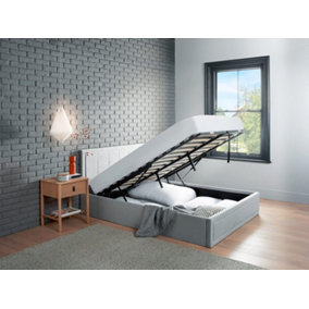 Upholstered Grey Velvet Single Ottoman Lift Up Storage Bed Frame