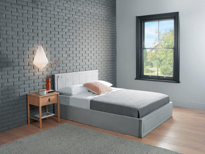 Upholstered Grey Velvet Single Ottoman Lift Up Storage Bed Frame