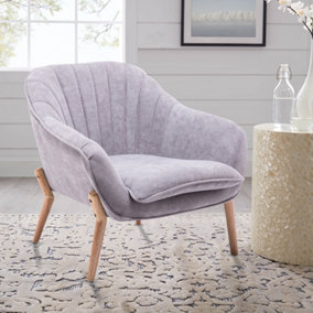 Upholstered Modern Chair with Scalloped Back Lounge Armchair with Wood Legs Single Sofa for Living Room Light Grey