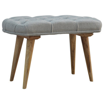 Upholstered Nordic Style Bench with Deep Buttoned Top - Mango Wood - L35 x H50 x W80 cm - Grey