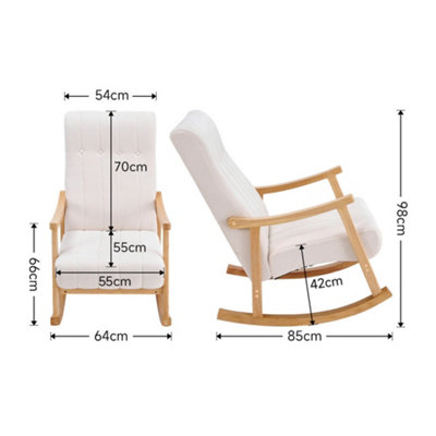 Upholstered Rocking Chair with Velvet Padded Seat Comfortable Rubberwood and High Back Armchair Beige for Living Room