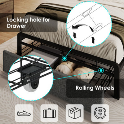 Upholstered Single Bed with LED Lighting, USB Type-C Charging Function ...