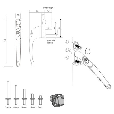 UPVC Universal Window Handle Multi-Spindle - White