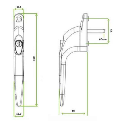 UPVC window handle, universal inline espag key locking handle for ...