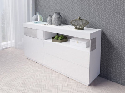 Urban Chic Silke 47 Sideboard Cabinet 169cm - White Gloss & Concrete Grey: The Ultimate Storage Solution for Modern Interiors