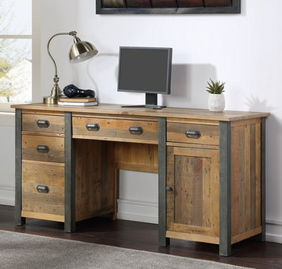 Urban Elegance - Reclaimed Twin Pedestal Home Office Desk