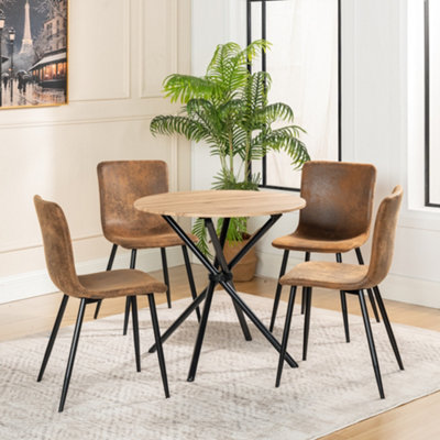 MEUBLE COSY Eetkamerstoelen, set van 4 keukenstoel, retro, met rugleuning, gevoerd, van suède, metalen poten, voor keuken, woonkamer, slaapkamer, bruin, 45x54x82cm