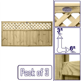 URBAN Range Tongue & Groove Fence Panel (Pack of 3) Width: 6ft x Height: 3ft Diamond Trellis Top