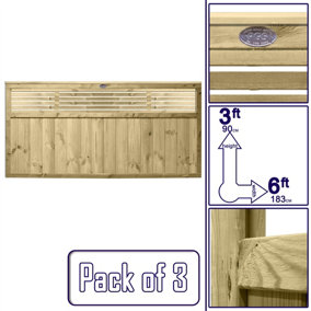 URBAN Range Tongue & Groove Fence Panel (Pack of 3) Width: 6ft x Height: 3ft Vogue Horizontially Placed Trellis Top