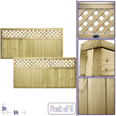 URBAN Range Tongue & Groove Fence Panel (Pack of 5) Width: 6ft x Height: 3ft Diamond Trellis Top