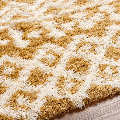 Urban Shaggy-Geometric Camel Ivory Soft Plush Pile Living Bedroom Rug ...