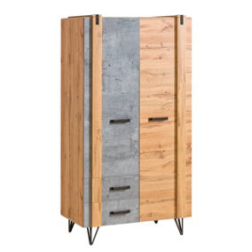 Urban Storage Excellence: Lofter Wardrobe, Oak Wotan & Concrete, H1871mm W901mm D553mm