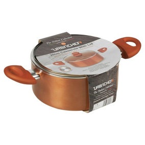 URBN-CHEF 20cm Width Copper Non Stick Ceramic Induction Casserole Dish Stockpot Pot Soup Stew Pan Glass Lid