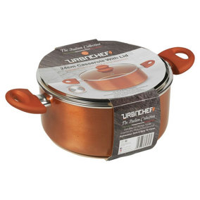 URBN-CHEF 24cm Width Copper Non Stick Ceramic Induction Casserole Dish Stockpot Pot Soup Stew Pan Glass Lid