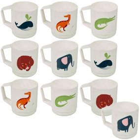 URBN-CHEF 260ml Set of 10 Kids Reusable Plastic Drinking Mugs Cups Handle Assorted Animal Design Set