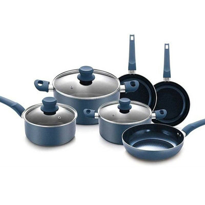 URBN-CHEF 28cm Width Diamond Ceramic Teal Blue Induction Cooking Saucepans Frying Pans Pots