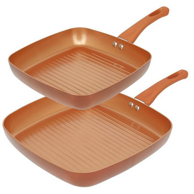 URBN-CHEF 2pcs Forged Aluminium Ceramic Coated Grill Grilling Griddle Frying Pan Square Skillet