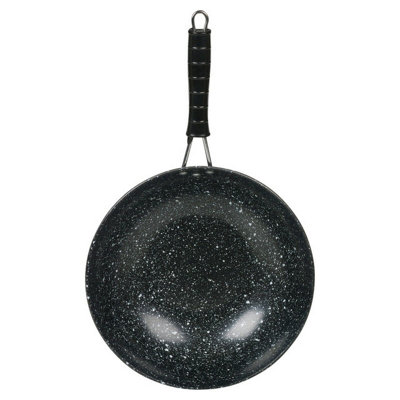 URBN-CHEF 30cm Diameter Black Marble Carbon Steel Induction Wok Chinese Non Stick Frying Pan