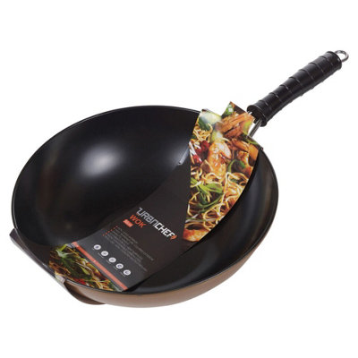 URBN-CHEF 30cm Width Copper Carbon Steel Induction Wok Chinese Stir Fry Non Stick Frying Pan