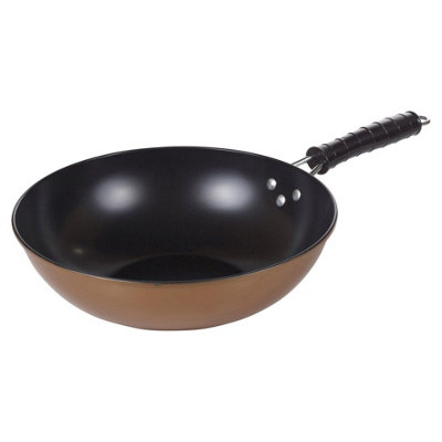 URBN-CHEF 30cm Width Copper Carbon Steel Induction Wok Chinese Stir Fry Non Stick Frying Pan