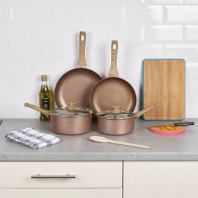 URBN-CHEF 4 PCS Ceramic Rose Gold Induction Saucepans & Frying Pans Cookware Set