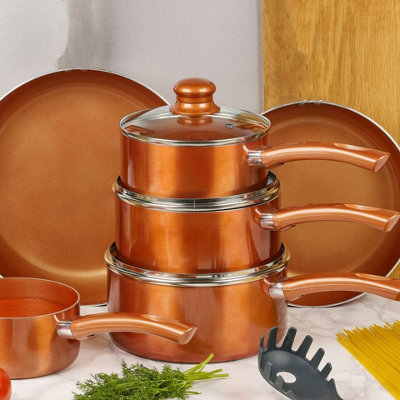 URBN-CHEF 4pc Ceramic Copper Induction Cooking Pots Lid Saucepans ...